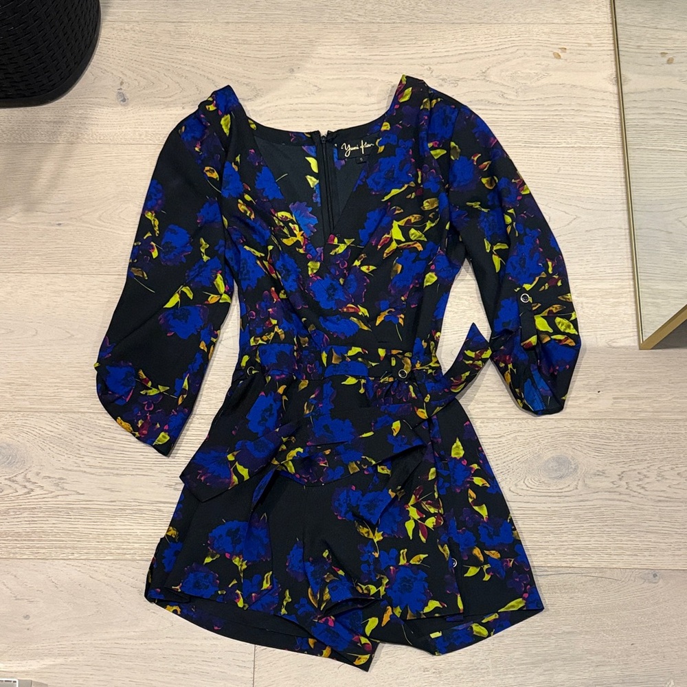 Yumi Kim Floral Black and Blue Romper